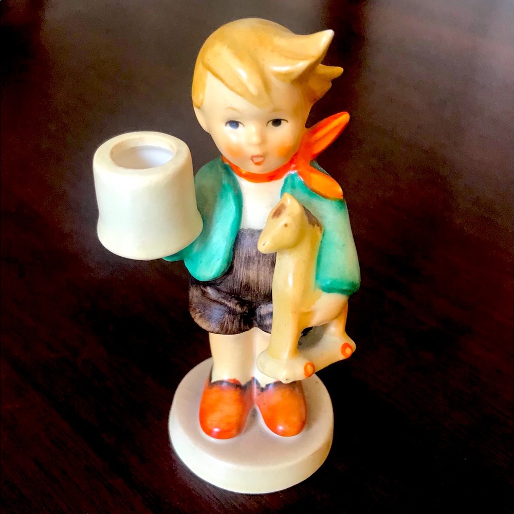 MJ Hummel figurine boy with horse candle holder